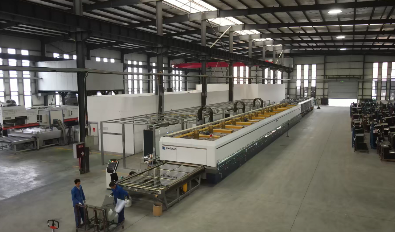 Fire-rated glass moving through Xionggang's tempering line